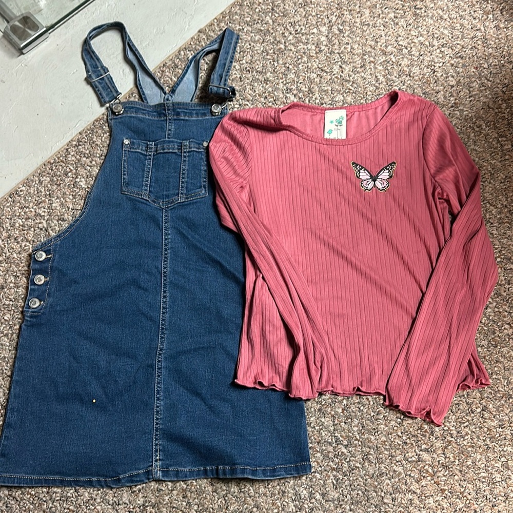 Set of overalls skirt and long sleeve Shirt